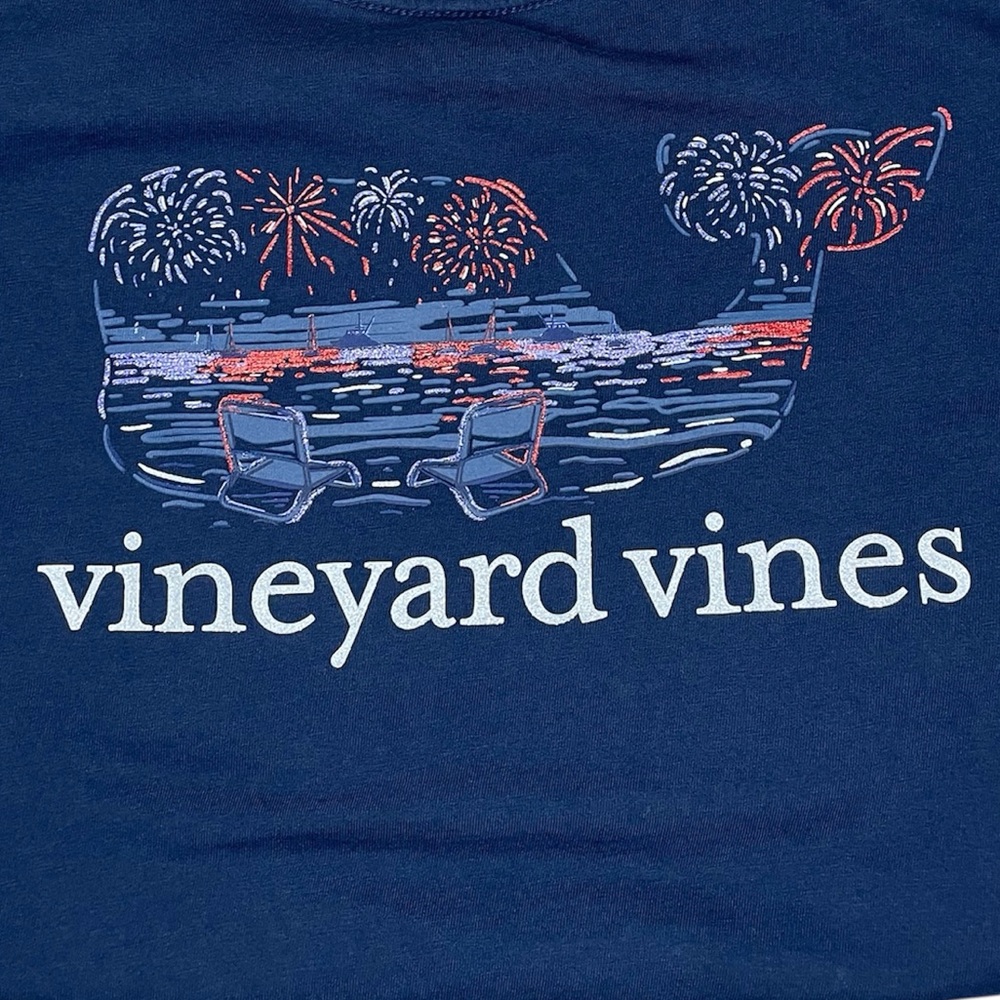 Vineyard Vines Navy Blue Fireworks PocketT-Shirt with SPARKLE-Girls Medium